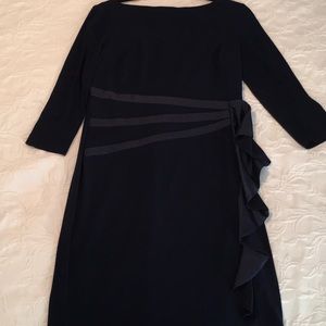 american living satin ruffle sheath dress